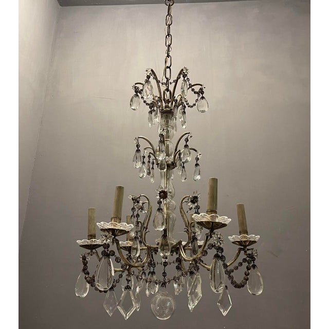 1940s Italian Silver Crystal Chandelier, 1940s For Sale - Image 5 of 17