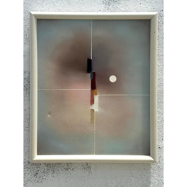 Abstract Vintage Boho Geometric Minimalistic Abstract Oil on Canvas For Sale - Image 3 of 5