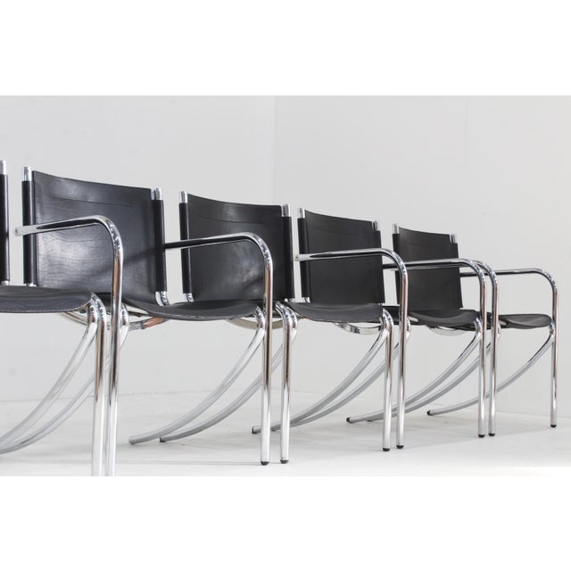 Vintage Jot Dining Chairs in Black Leather and Chrome by Giotto Stoppino for Acerbis, 1970s, Set of 6 For Sale - Image 13 of 14
