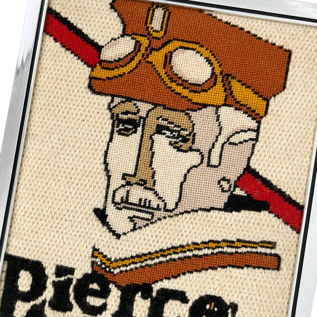 Vintage 1970s Pierce Arrow Motor Car Company Cover Needlepoint Cross Stitch Embroidery With Silver Frame For Sale - Image 4 of 8