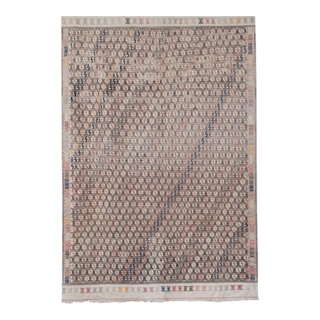 Mid 20t Century Diamond Pattern Jajim Kilim With Muted Colors 5'9'' X 8'4'' For Sale