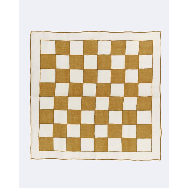 Transitional Misette Chessboard Linen Napkins, Set of 4, Camel For Sale - Image 3 of 3