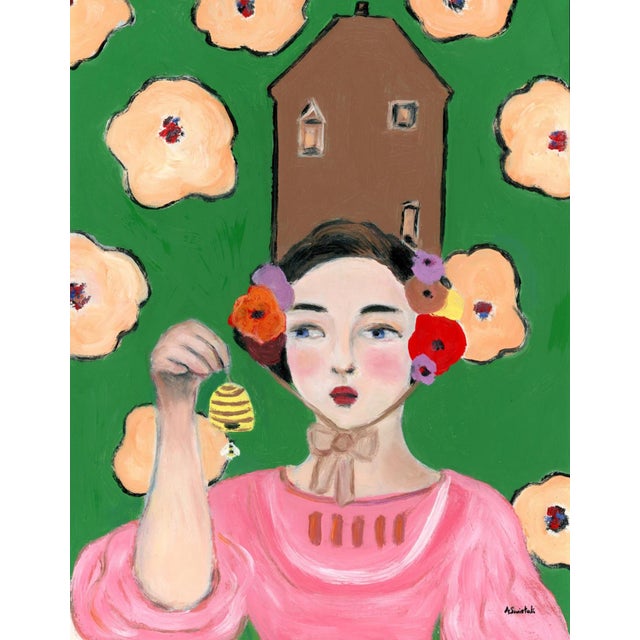 2020s Adele, Beekeeper’s Daughter, Swedish Style, Mid Century Modern Oil Portrait Painting by Alexandra Swistak For Sale - Image 5 of 6