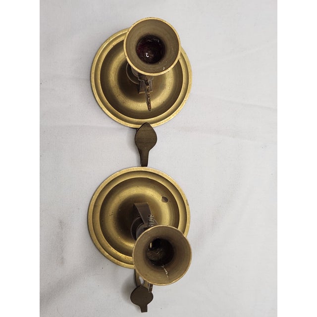 Metal 1960's Tilting Brass Candlestick Holders With Drip Tray & Holder - A Pair For Sale - Image 7 of 11