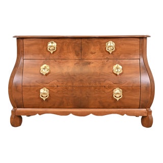 Baker Furniture Dutch Louis XV Burled Walnut Bombay Chest or Commode, Newly Refinished For Sale