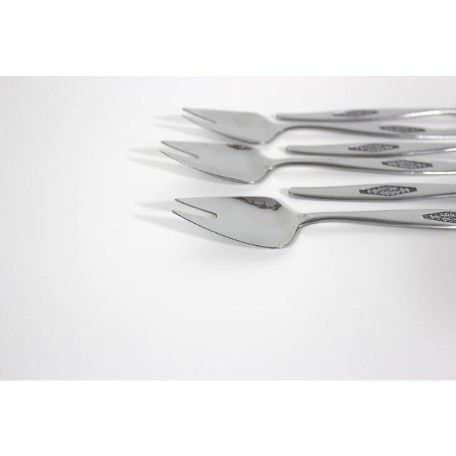 Metal 1960’s Vintage Stainless Steel Ice Cream Forks Set of Six Spork, Dessert Buffet Spoon Fork Knife Splayd For Sale - Image 7 of 11