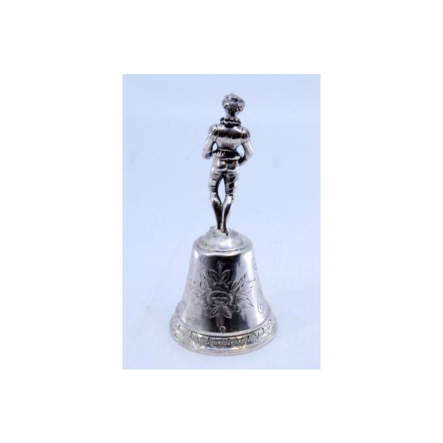 Metal Silver Table Bell with Reliefs and Harlequin Figure For Sale - Image 7 of 9