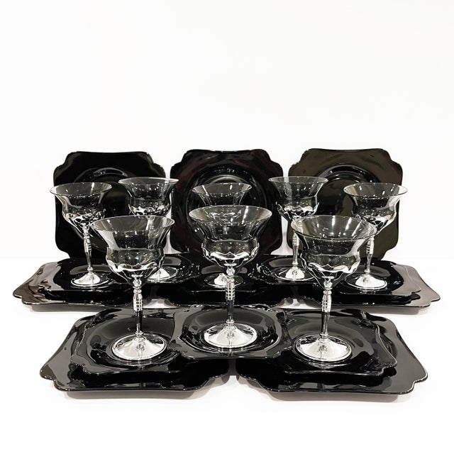 Art Deco 1930s Blown Glass and Chrome Appetizer or Dessert Set, 24 Pieces For Sale - Image 3 of 11