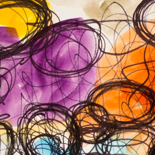 Contemporary Color Feast — Abstract Expressionist Painting, Oil Markers and Acrylics on Paper, 18 × 24 In For Sale - Image 3 of 7