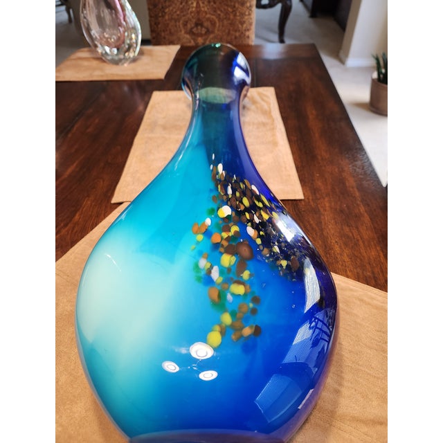 Stunning, extra-large Murano glass vase is a true masterpiece of Italian glassblowing, combining monumental scale with...