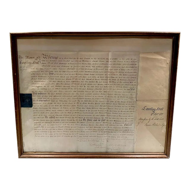 18th Century Framed English Indenture Document, 1709 For Sale