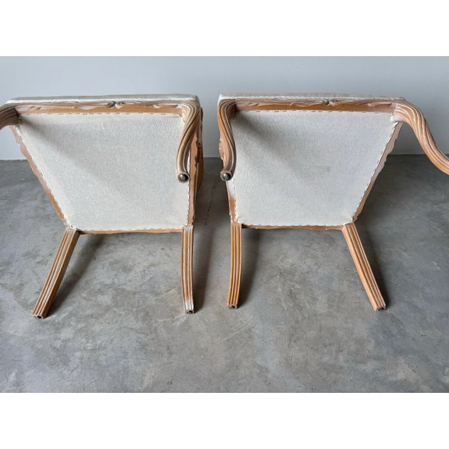 Pair of Italian Vintage Hollywood Regency-Style Carved Leaf Design Arm Accent Chairs For Sale - Image 12 of 12