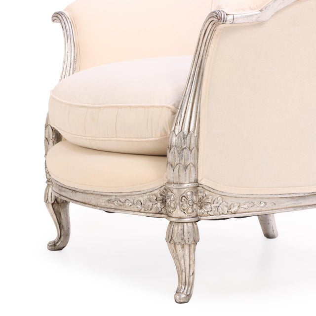 1930s A Pair of French Louis XV Style Silver Leaf Lounge Chairs, C. 1930. For Sale - Image 5 of 6