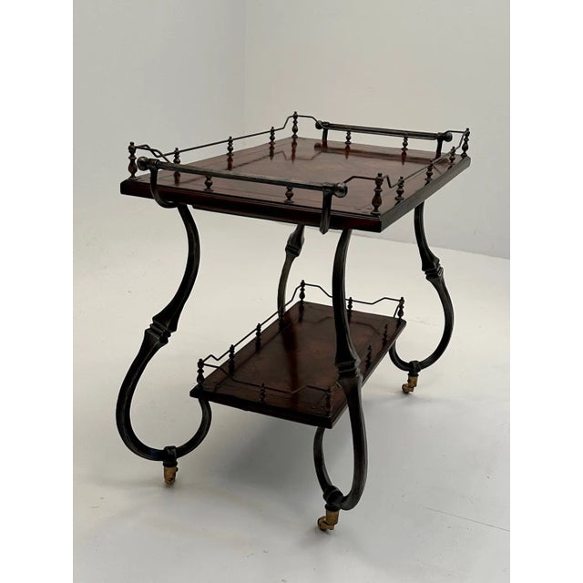 Italian Mahogany and Wrought Iron Server Bar Cart With Parquetry Top For Sale - Image 3 of 13