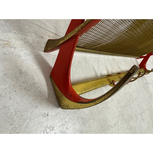 Vintage Brass and Red Lacquer Coat Rack, 1950s For Sale - Image 6 of 10