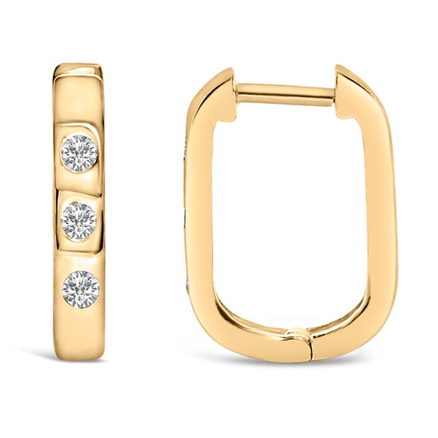 Contemporary 10K Yellow Gold 1/10 Cttw Three Stone Lab Grown Diamond Oval Huggies Hoop Earrings For Sale - Image 3 of 5