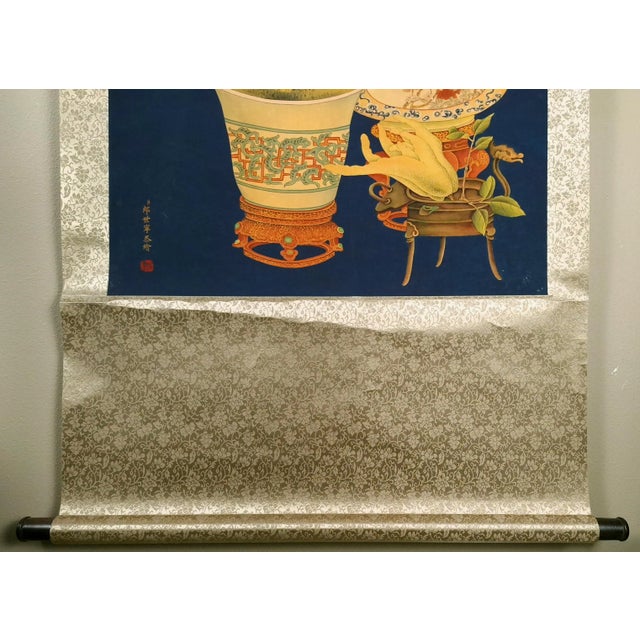 Navy Blue Chinese Still Life Scroll For Sale - Image 8 of 9