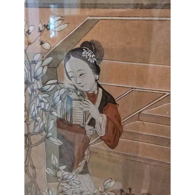 Antique Chinese Painting in a Pre Mid Century Frame For Sale - Image 4 of 12