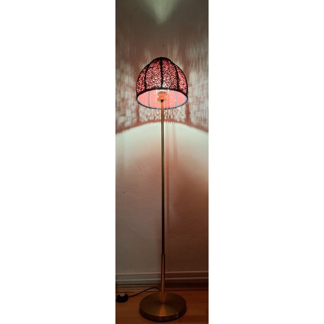 1980s Vintage Floor Lamp with Brass Base and Sequin Shade from Lamplove, 1980s For Sale - Image 5 of 10