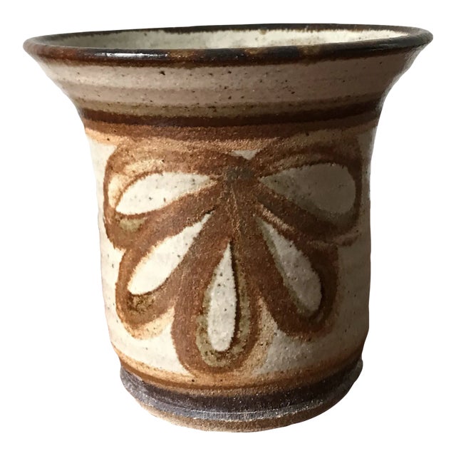 Handmade Vintage Stoneware Pottery Cachepot Vase For Sale