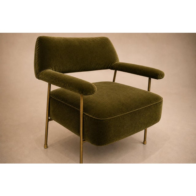 Brazilian Modern Pair of Armchairs in Aged Brass & Olive Green Mohair by Joaquim Tenreiro, 1950s For Sale - Image 10 of 17