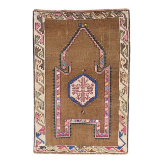 Vintage Zabihi Collection Tribal Turkish Prayer Small Square Rug For Sale