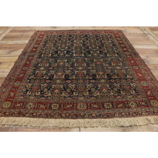 Textile 1910s Antique Indian Area Rug - 4′11″ × 5′6″ For Sale - Image 7 of 10