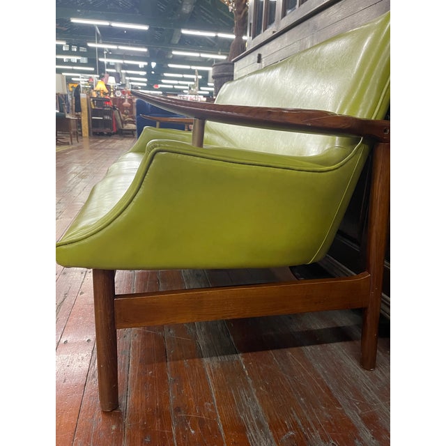 MCM Danish-Style Avocado Green Faux Leather Settee For Sale - Image 4 of 9