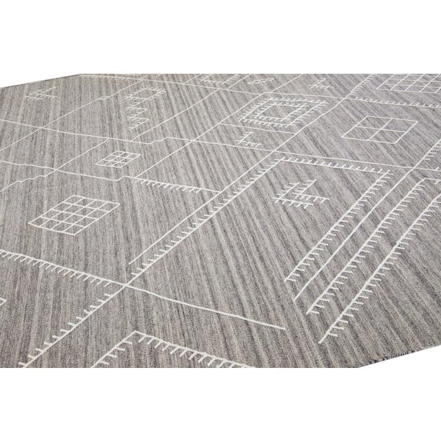 Apadana's Nantucket Collection Flatweave Kilim Coastal Designed Gray Wool Rug For Sale - Image 9 of 12
