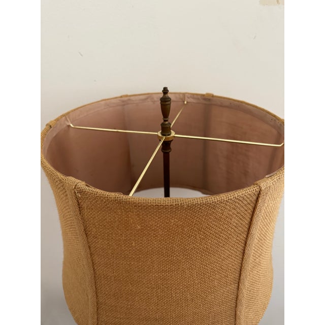 1940s Vintage Tall French Style Sage Accent Crystal Lamp With Burlap Shade For Sale - Image 5 of 9