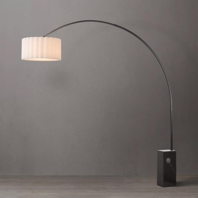 Nova Iconic 95" Arc Floor Lamp - Black Nickel, Marble Base, Linen Shade For Sale - Image 4 of 7