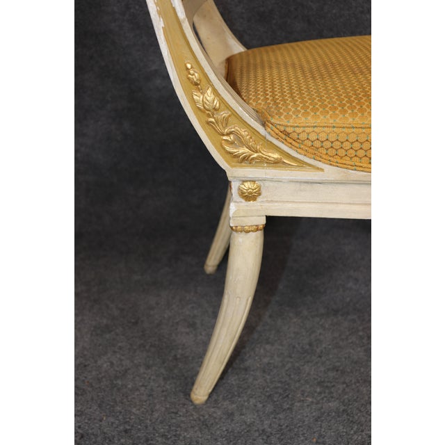 1950's Set 10 Louis XVI French Empire Style Painted Parcel Gilt Dining Chairs For Sale - Image 13 of 13