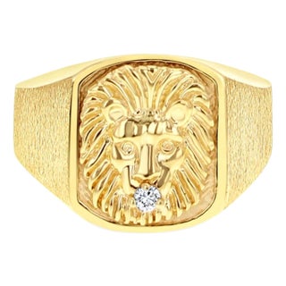 Lions Head Diamond Ring with Brushed Satin Finish, Size 12 For Sale