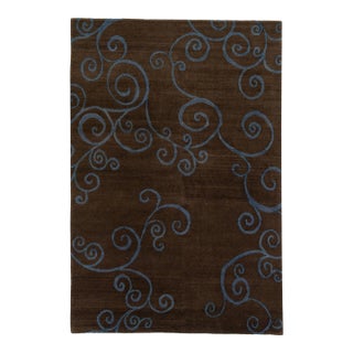 2010s Brown Modern Shakti Wool & Silk Tibetan Rug With Scroll Design For Sale