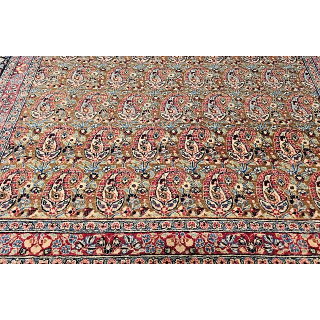 Vintage Persian Qum Area Rug, Hand-Knotted Wool, Allover Paisley Pattern, 5x8, Camel & Red For Sale - Image 10 of 14