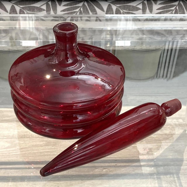 Vintage Blenko Regal Ruby Decanter For Sale - Image 9 of 12