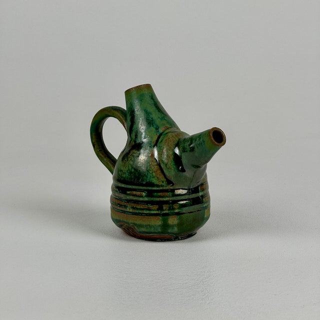 Ceramic Small Vintage Mid-Century Modern Green Ceramic Pitcher For Sale - Image 7 of 8