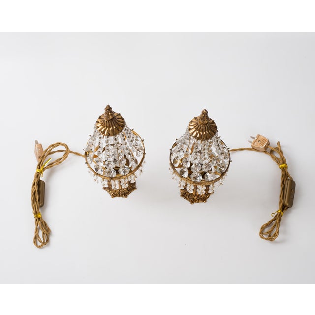 French Italian Empire Bronze Table Lamp With Crystals 1950's - a Pair For Sale - Image 3 of 8