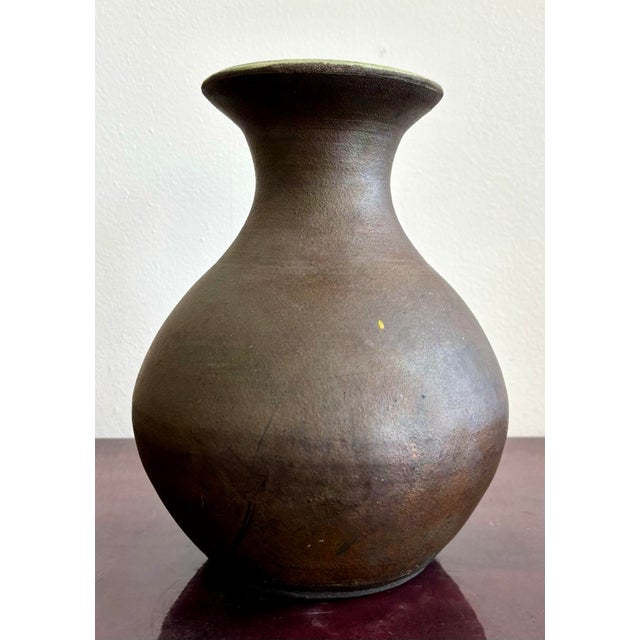 Rustic Vintage Boho Bulbous Earth Toned Vase With Matte Finish For Sale - Image 3 of 9