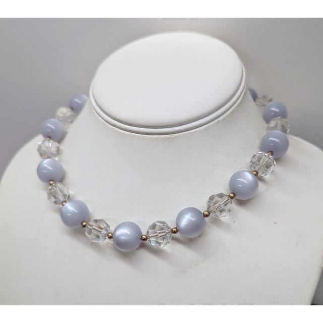Napier Vintage 1950s Signed Napier Single Strand Grey Moonglow Beaded Necklace For Sale - Image 4 of 6
