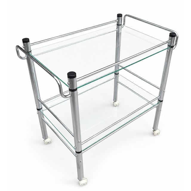 “1980s Modernist Chrome Tubular Glass Serving Cart or Bar Trolley For Sale In Washington DC - Image 6 of 11