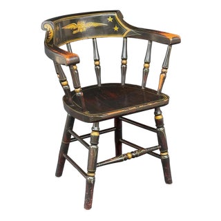 American Ebonized Captain's Chair With Federal Style Eagle and Stars For Sale
