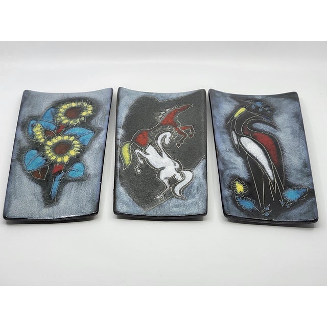 Vintage Enamel Triptych Flora & Fauna, 1950s, Set of 3 For Sale - Image 15 of 15