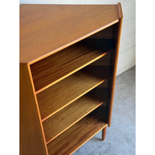 Wood Vintage Teak Corner Cabinet With 3 Open Shelves and Tapered Legs Denmark 1960s For Sale - Image 7 of 11