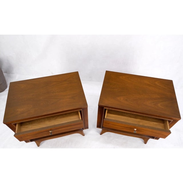 Pair Walnut One Drawer MidCentury Modern End Tables Night Stands