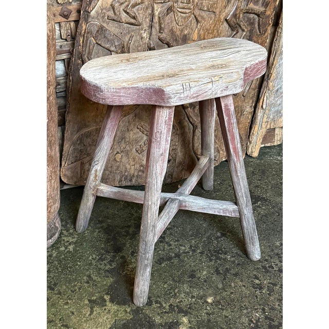 Vintage Elm Wood Rustic Asian Village Stool For Sale In Los Angeles - Image 6 of 6