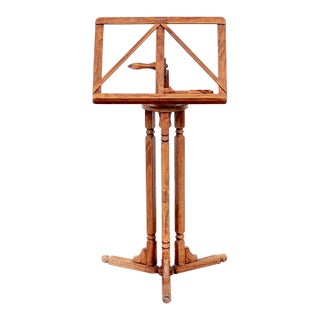 Vintage Carved Wooden Triple Column Adjustable Music Stand For Sale