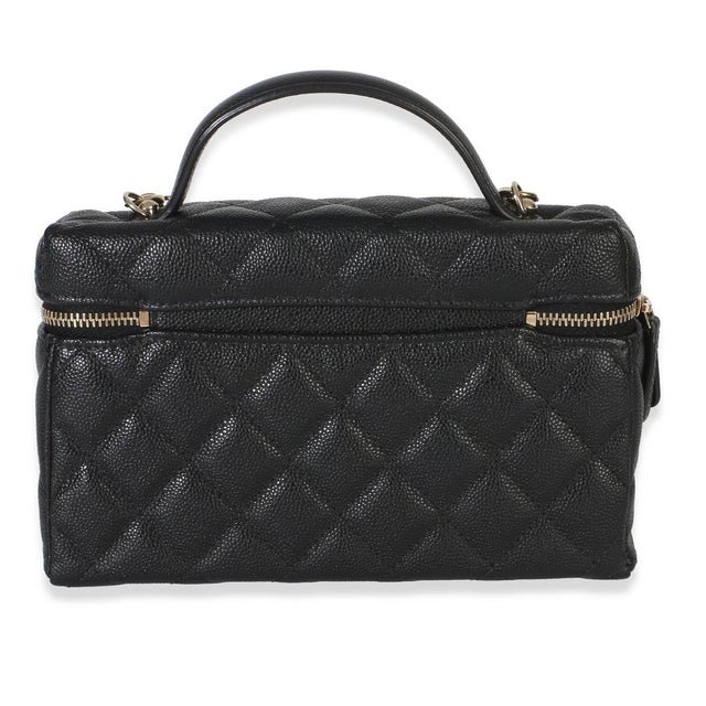 Chanel Black Quilted Caviar Top Handle Slim Vanity Handbag With Chain For Sale - Image 4 of 9