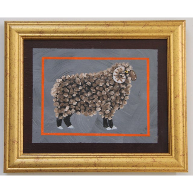 Cleo Plowden Sheep Minimalism Folk Art Americana Brown Mauve Burgundy Original Oil Painting by Cleo Plowden For Sale - Image 4 of 7