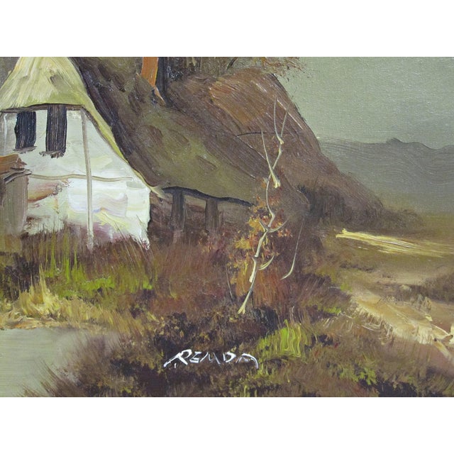 Brown Signed Vintage Oil on Canvas Cottage Landscape Painting For Sale - Image 8 of 9